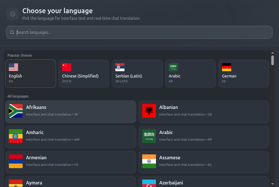 Messages automatically translated between languages in real time